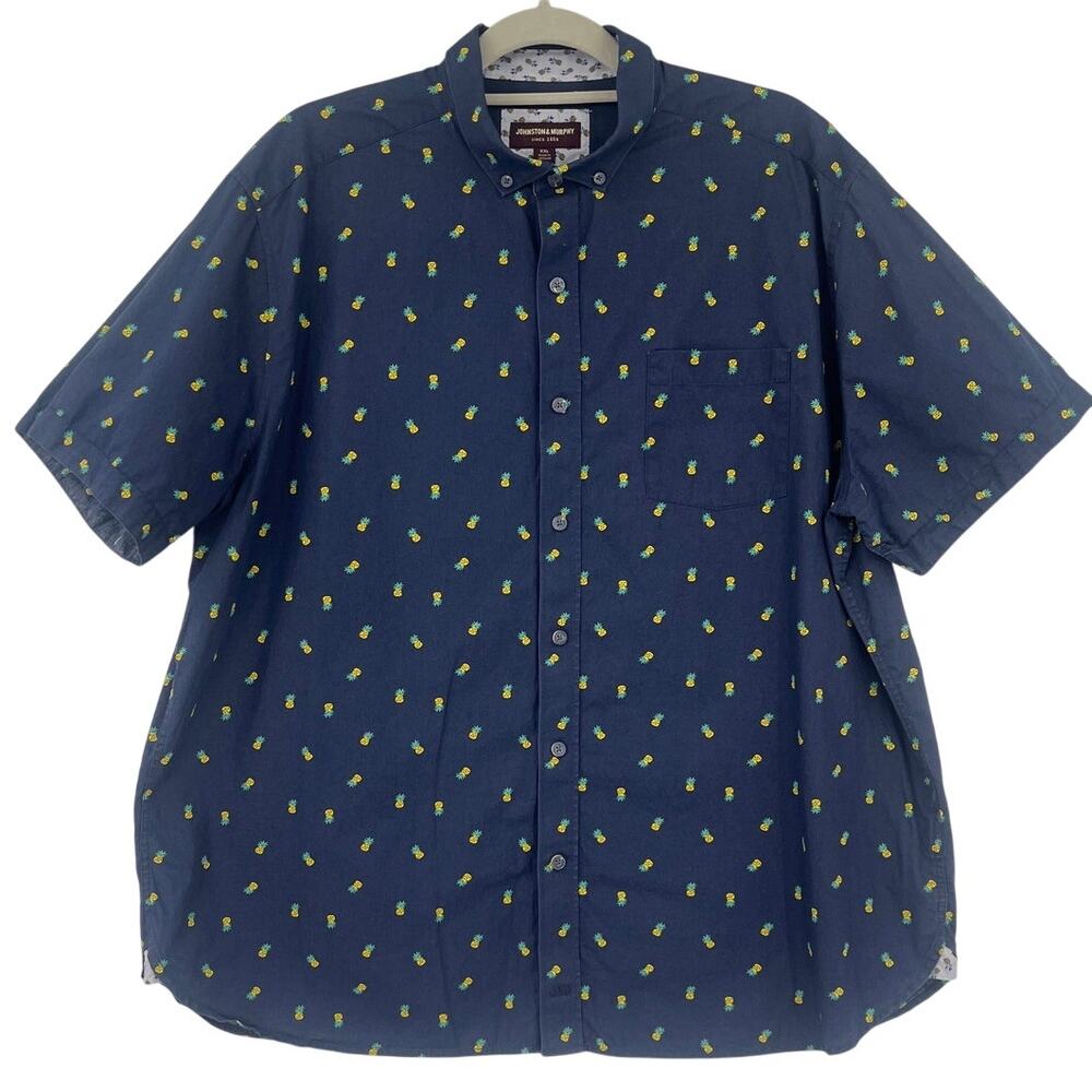 Johnston & Murphy Pineapple Mens Shirt Sz XXL Y2K AOP Resort Preppy Button Navy